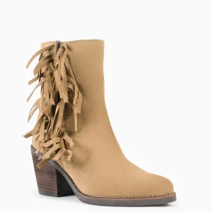 Botines De Mujer<miMaO Boho – Botines Estilo Cowboy Con Flecos Beige