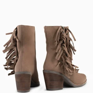 Botines De Mujer<miMaO Boho – Botines Estilo Cowboy Con Flecos Taupe