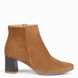 Botines De Mujer<miMaO City - Botines De Tacón Ancho Y Punta Fina Camel De Serraje