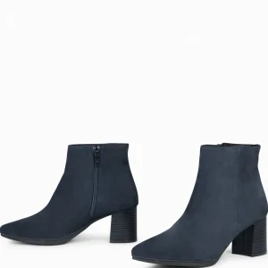 Botines De Mujer<miMaO City - Botines De Tacón Ancho Y Punta Fina Marino De Serraje