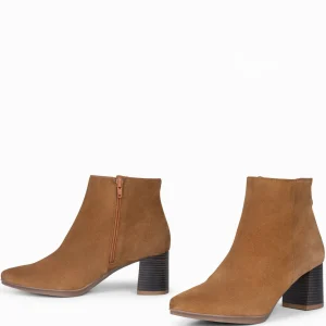 Botines De Mujer<miMaO City - Botines De Tacón Ancho Y Punta Fina Camel De Serraje