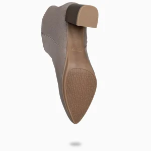 Botines De Mujer<miMaO City - Botines De Tacón Ancho Y Punta Fina Taupe De Serraje