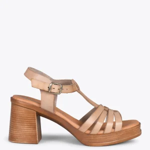 Sandalias De Tacón<miMaO Creta – Sandalia Cangrejera En "T" Taupe