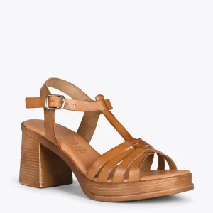 Sandalias De Tacón<miMaO Creta – Sandalia Cangrejera En "T" Camel