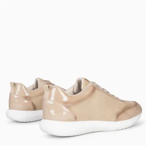 Deportivas<miMaO Loira - Zapatillas De Serraje Beige Con Charol Difuminado