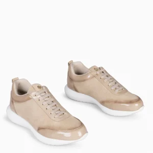 Deportivas<miMaO Loira - Zapatillas De Serraje Beige Con Charol Difuminado