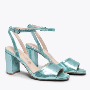 Sandalias De Tacón<miMaO Luna - Sandalia Metalizada Verde Con Tacón