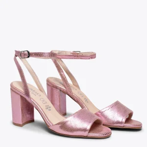 Sandalias De Tacón<miMaO Luna - Sandalia Metalizada Rosa Con Tacón