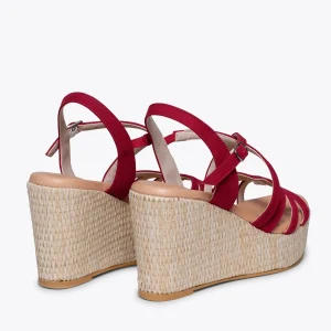 Esparto Y Alpargatas<miMaO Miconos Cuna Con Plataforma De Rafia Y Tiras Cruzadas Rojo