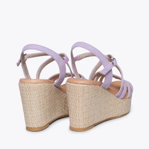 Esparto Y Alpargatas<miMaO Miconos Cuna Con Plataforma De Rafia Y Tiras Cruzadas Malva