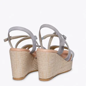 Esparto Y Alpargatas<miMaO Miconos Cuna Con Plataforma De Rafia Y Tiras Cruzadas Gris