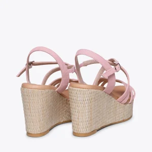 Esparto Y Alpargatas<miMaO Miconos Cuna Con Plataforma De Rafia Y Tiras Cruzadas Rosa