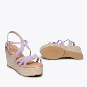 Esparto Y Alpargatas<miMaO Miconos Cuna Con Plataforma De Rafia Y Tiras Cruzadas Malva