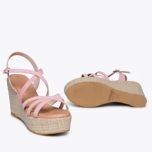 Esparto Y Alpargatas<miMaO Miconos Cuna Con Plataforma De Rafia Y Tiras Cruzadas Rosa