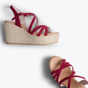 Esparto Y Alpargatas<miMaO Miconos Cuna Con Plataforma De Rafia Y Tiras Cruzadas Rojo