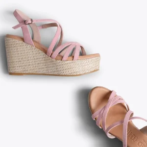 Esparto Y Alpargatas<miMaO Miconos Cuna Con Plataforma De Rafia Y Tiras Cruzadas Rosa