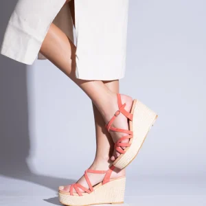 Esparto Y Alpargatas<miMaO Miconos Cuna Con Plataforma De Rafia Y Tiras Cruzadas Coral