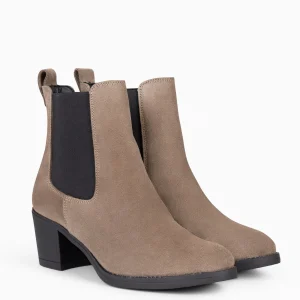 Botines De Mujer<miMaO New Chelsea - Botines De Cana Alta Con Tacón Para Mujer Taupe