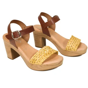 Sandalias De Tacón<miMaO Relax - Sandalia Tacón Tira Rafia Amarilla