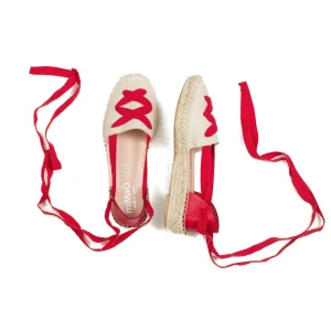 Esparto Y Alpargatas<miMaO Valenciana – Alpargata De Esparto Beige/ Roja Con Cinta