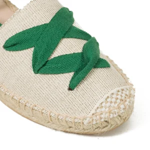 Esparto Y Alpargatas<miMaO Valenciana – Alpargata De Esparto Beige/Verde Con Cinta