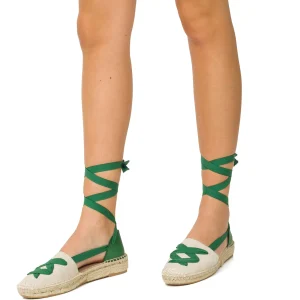 Esparto Y Alpargatas<miMaO Valenciana – Alpargata De Esparto Beige/Verde Con Cinta