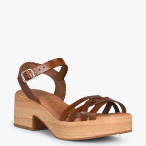 Sandalias De Tacón<miMaO Wood – Sandalias Imitacion Madera Con Tiras Marron