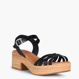 Sandalias De Tacón<miMaO Wood – Sandalias Imitacion Madera Con Tiras Negro