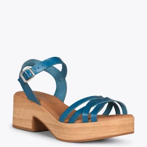 Sandalias De Tacón<miMaO Wood – Sandalias Imitacion Madera Con Tiras Azul