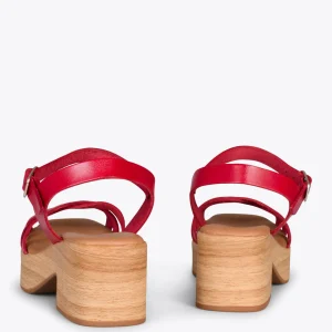 Sandalias De Tacón<miMaO Wood – Sandalias Imitacion Madera Con Tiras Rojo
